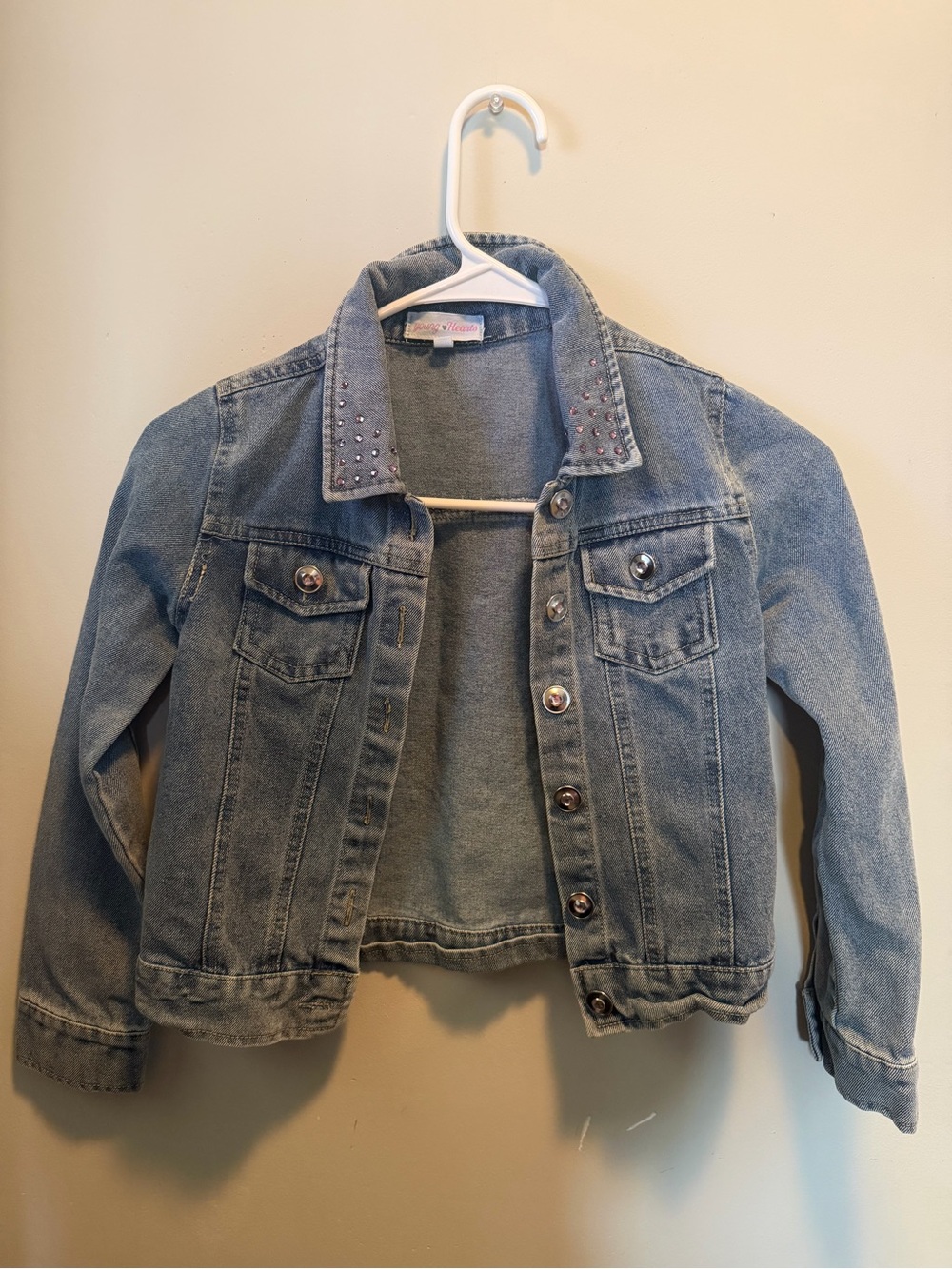 Girl's Light Blue Denim Jacket with Studded Collar